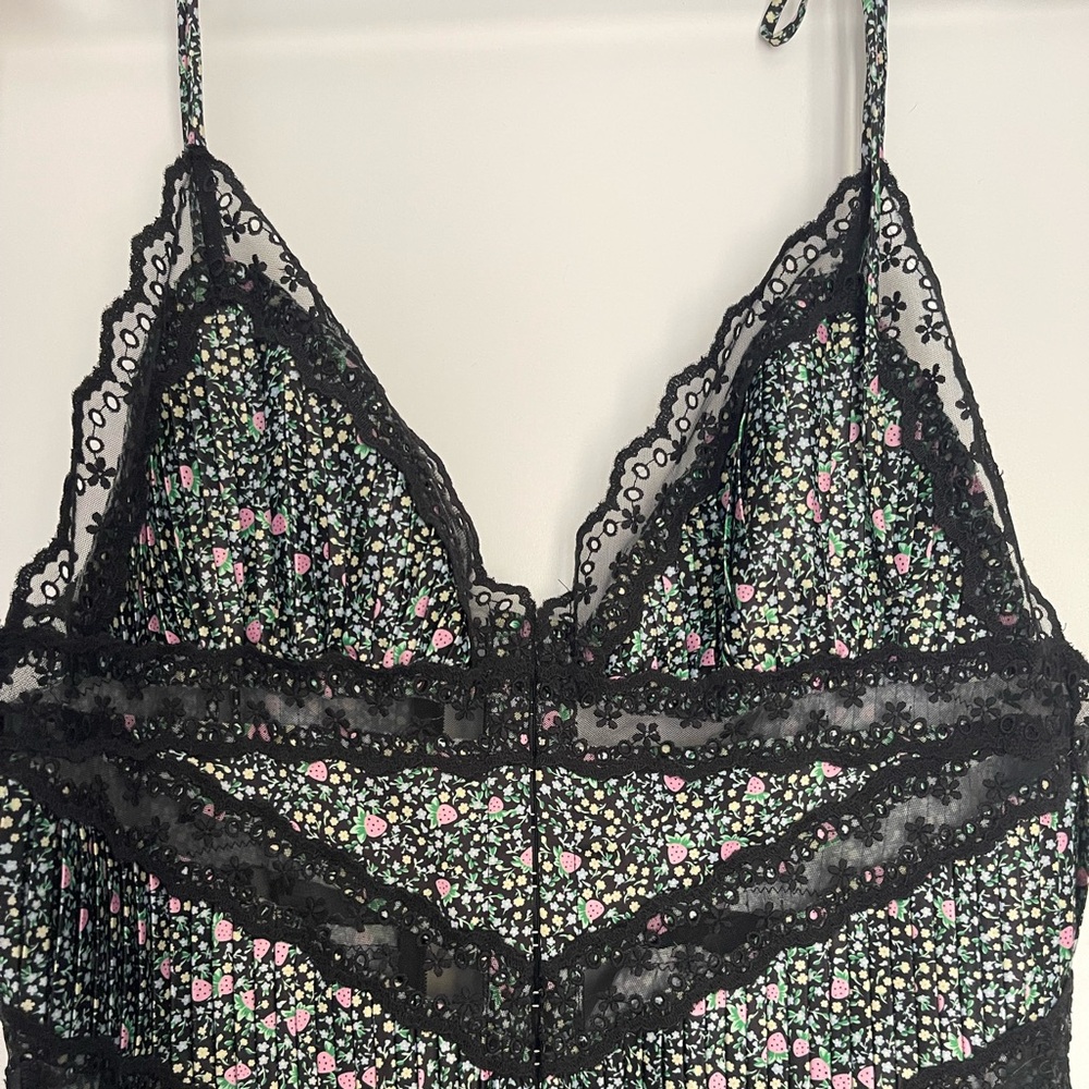 For Love & Lemons Farrah Slip Dress Green Floral Lace Trim NWT Size M